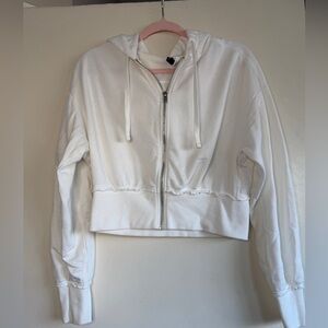H&M White Cropped Zip-Up Hoodie